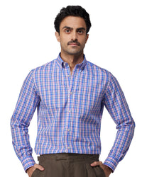 Easy-Care Cotton Checked Shirt - Navy & Pink