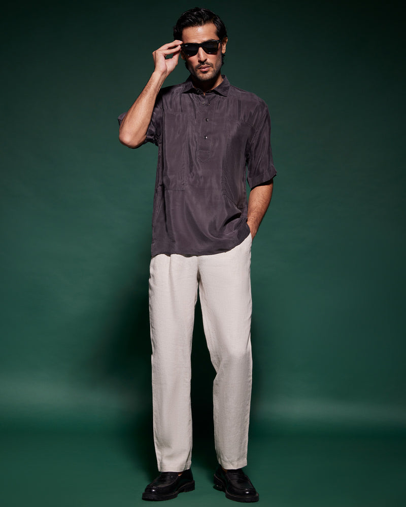 Grey Half-Sleeve Cupro Popover Shirt