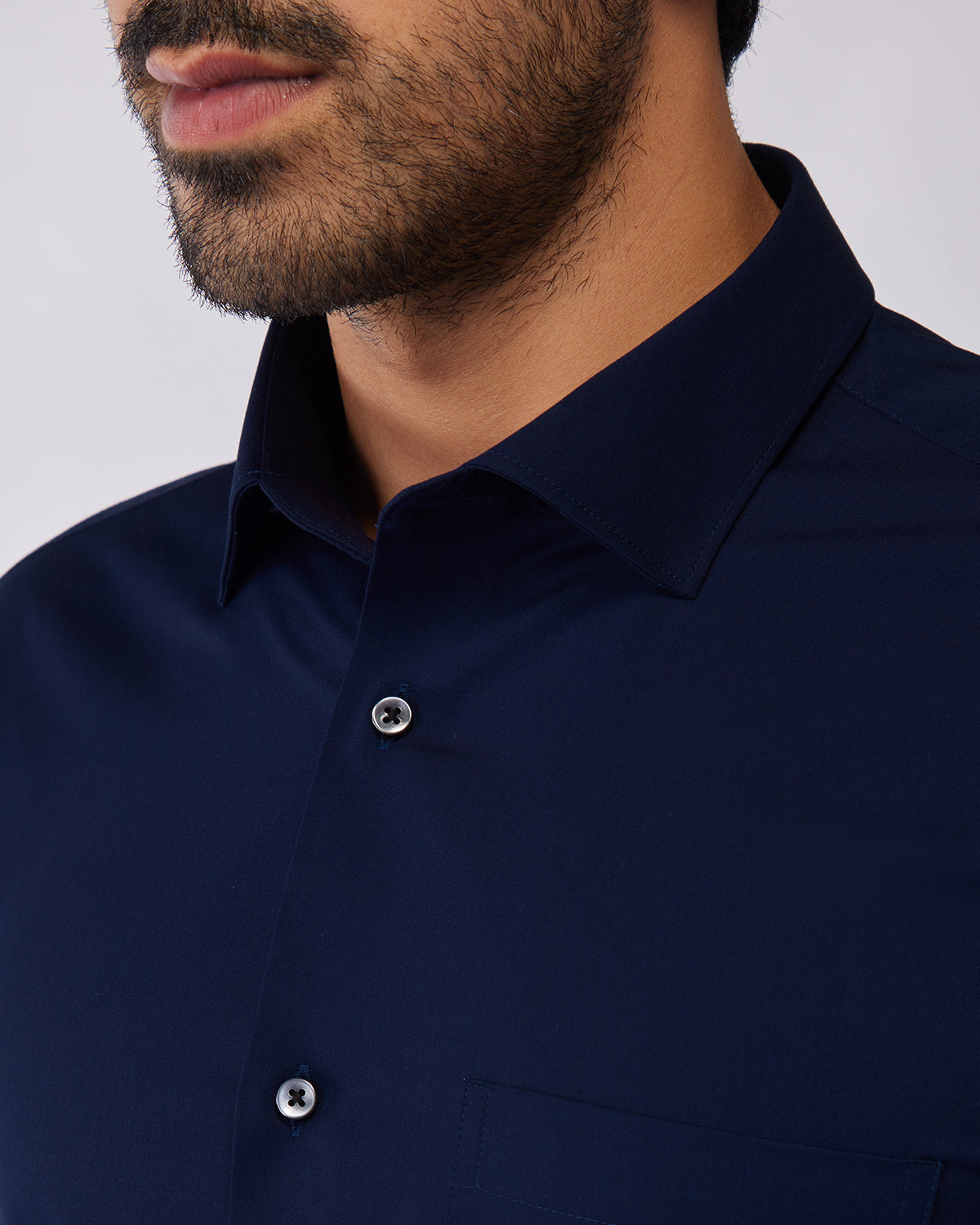 Wrinkle-free Bamboo-Blend Twill Shirt - Navy