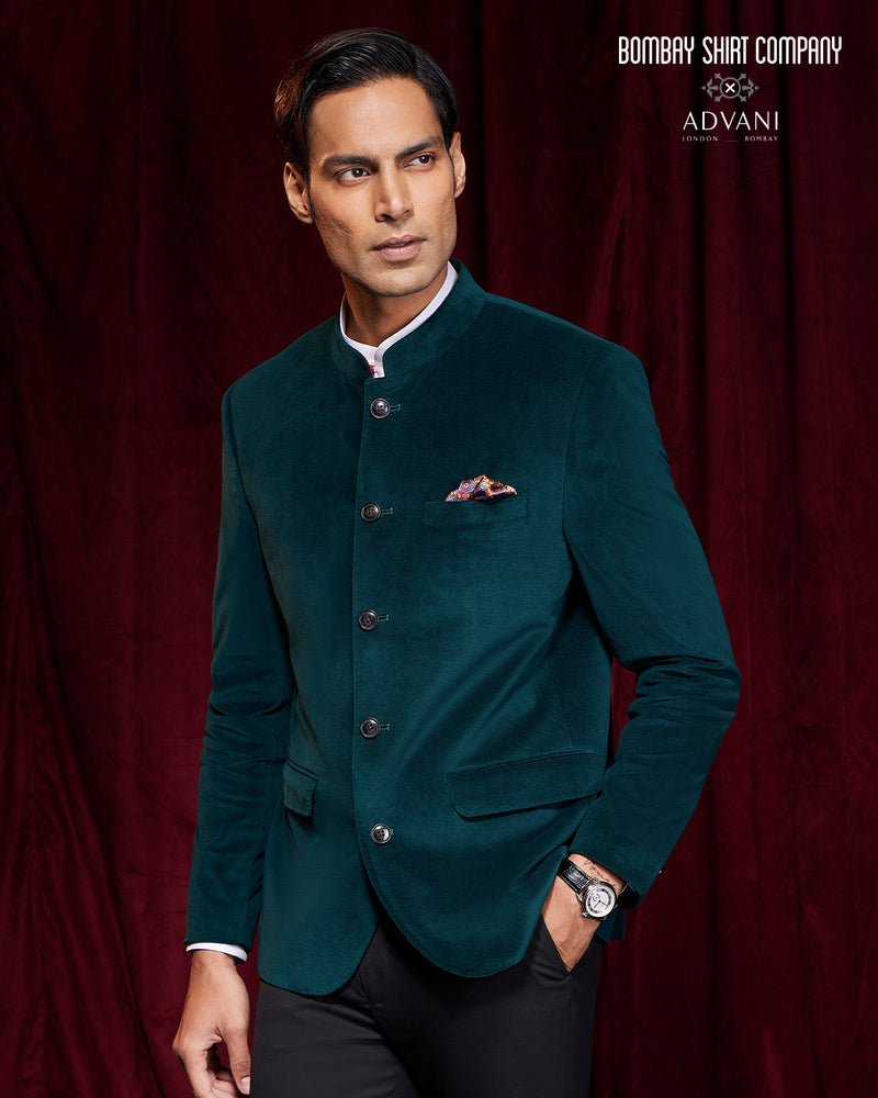 BSC x ALB | Velvetine Bandhgala Jacket - Green