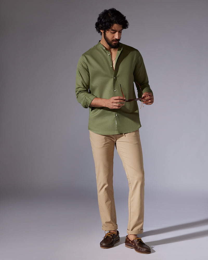 Olive Cotton Linen Shirt – Bombay Shirt Company - Main Image