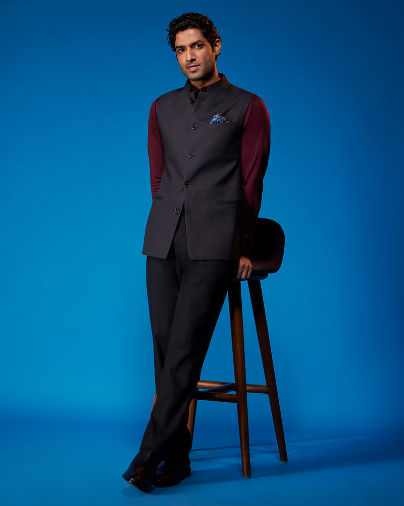 The Palatina Stretch Nehru Jacket - Dark Grey