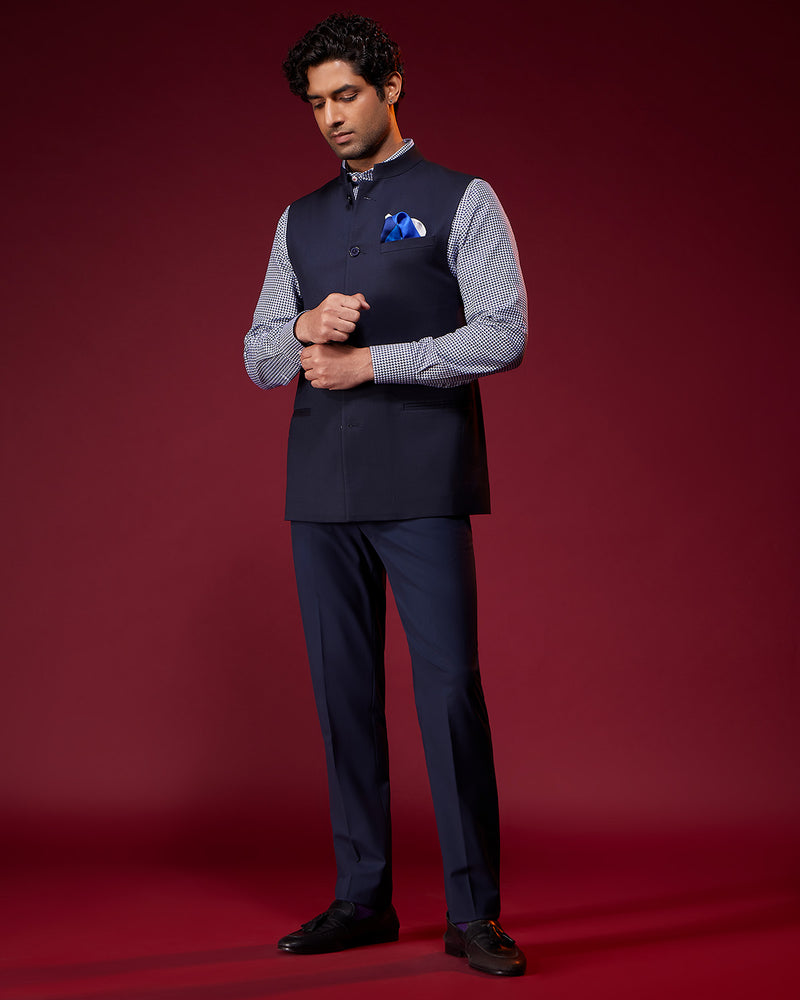 The Palatina Stretch Nehru Jacket - Navy