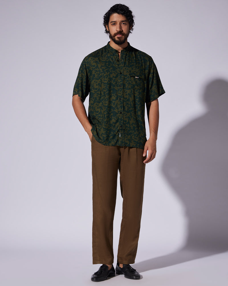 Green Camo Half-Sleeve Printed Shirt