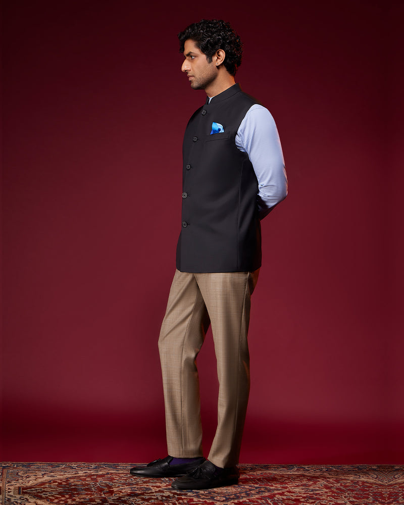 Twilight Blended Wool Nehru Jacket - Black