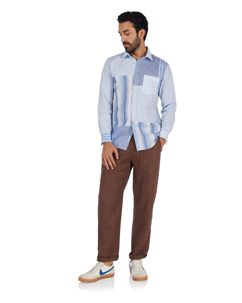 Blue Block Patchwork Shirt