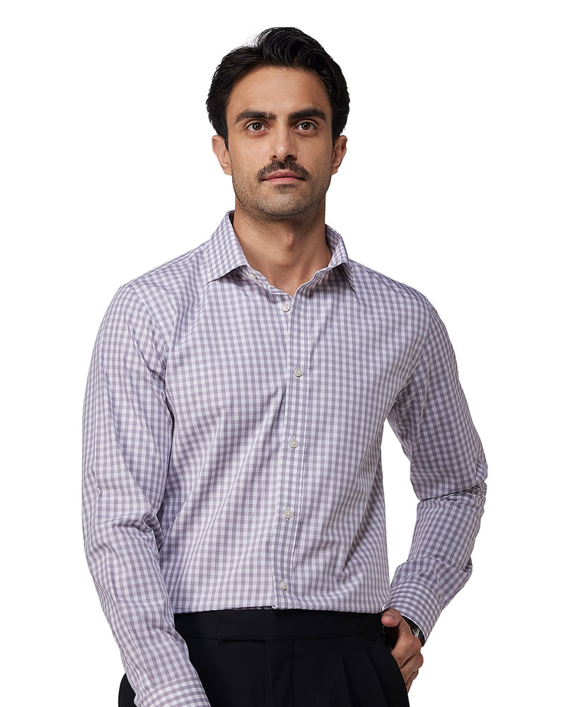 Grey Giza Cotton Gingham Checked Shirt