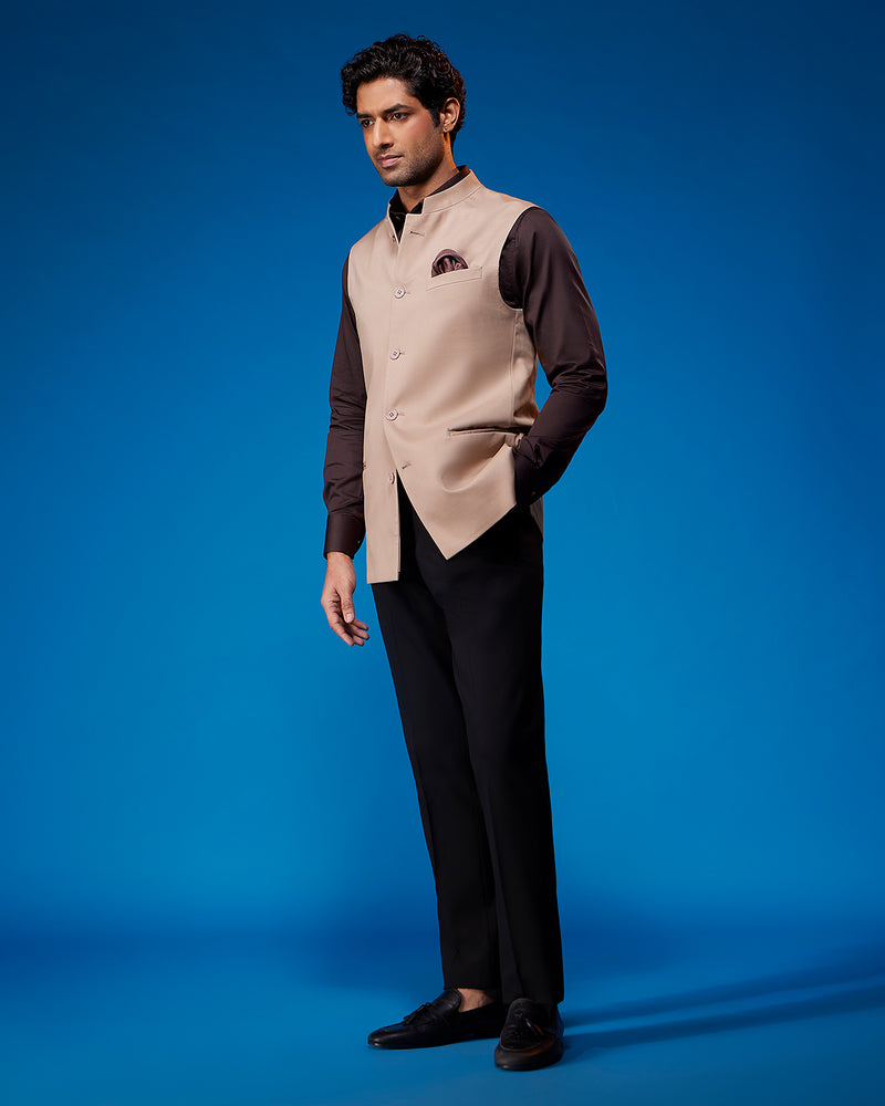 The Valoria Blended Wool Nehru Jacket - Beige