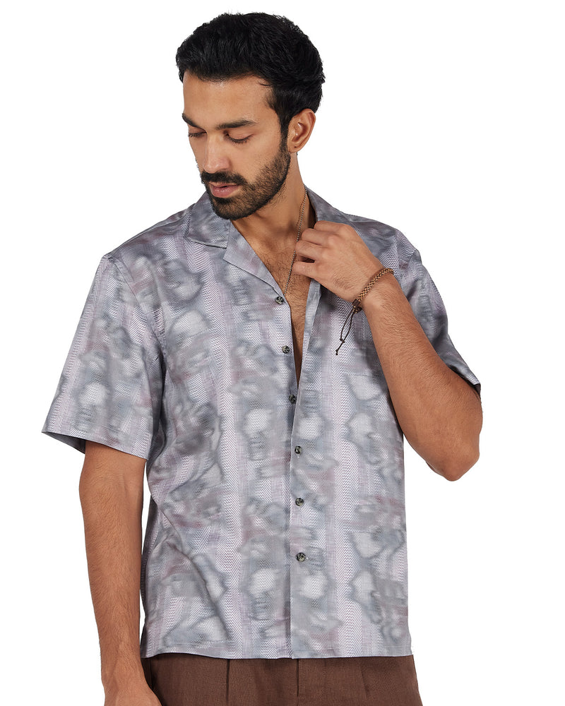 White & Grey Blurry Printed Shirt