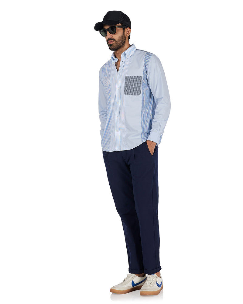Blue Oxford Patchwork Shirt