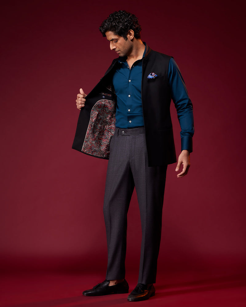 The Palatina Stretch Nehru Jacket - Black