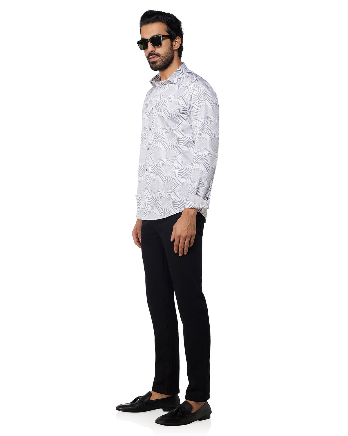 Line Printed Shirt - Grey & White