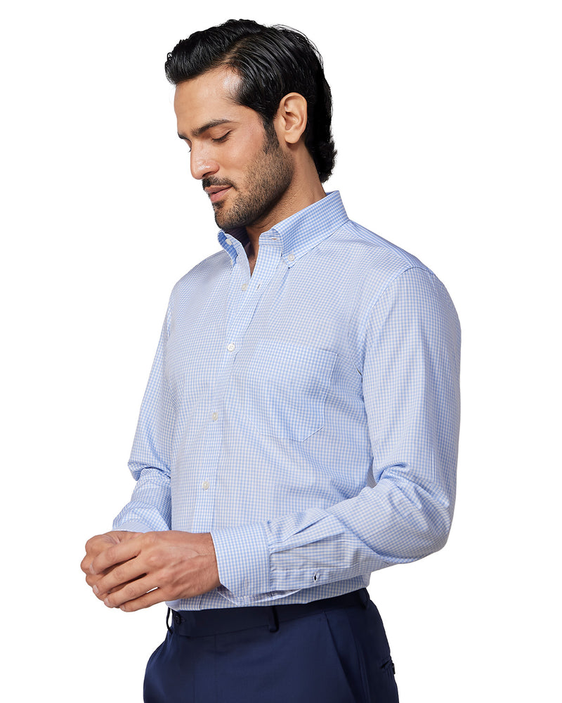 Gingham Checked Shirt - Light Blue