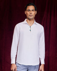 Riviera Cotton Linen Popover Shirt - White