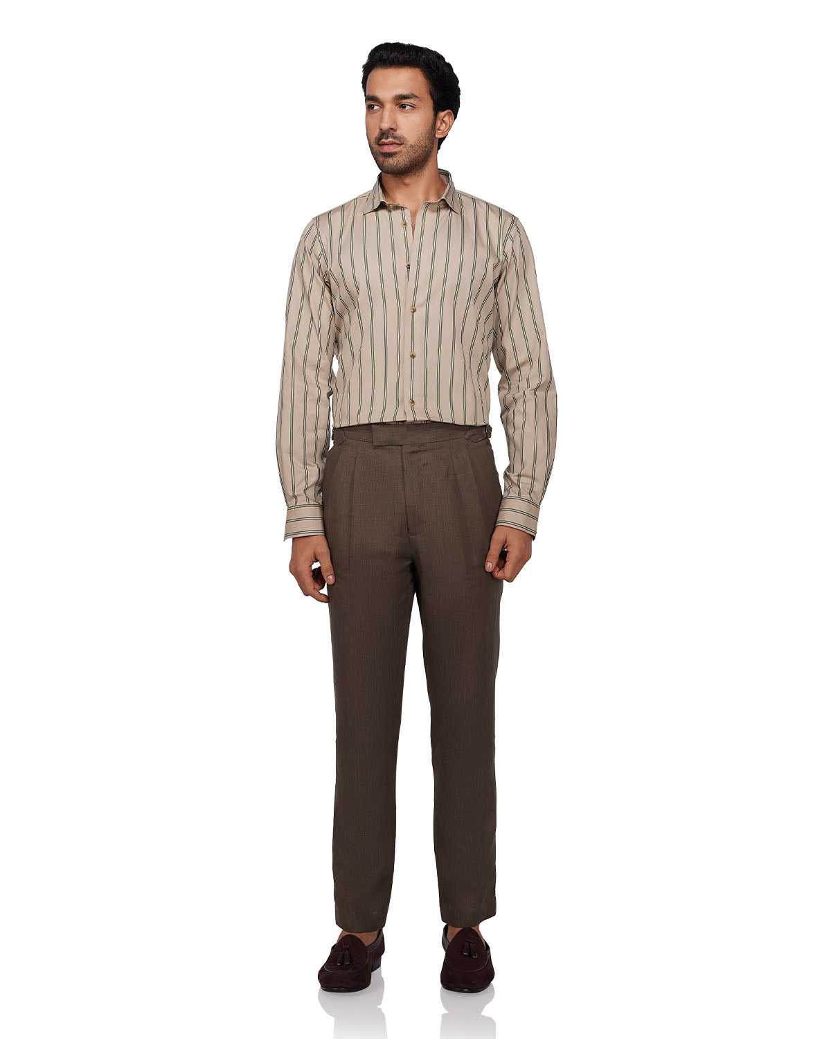Oxford Striped Shirt - Beige & Green
