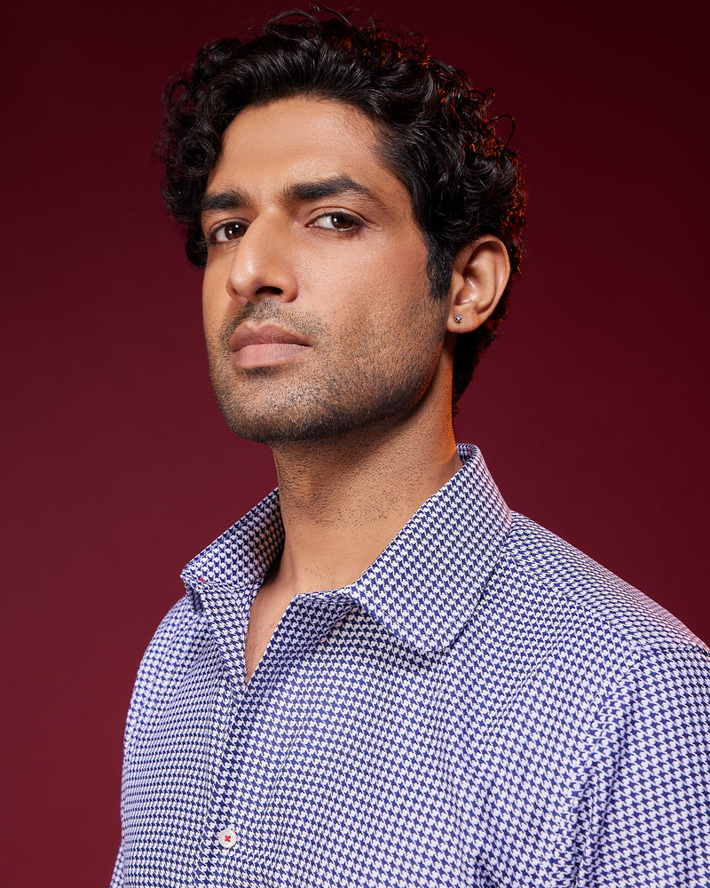 Staccato Houndstooth Shirt - Navy & White