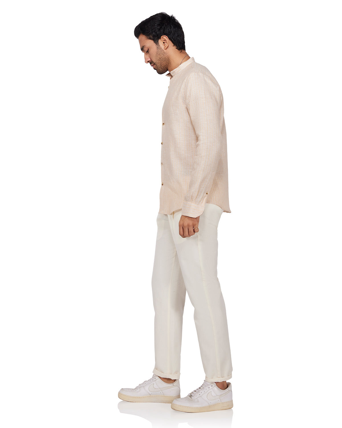 100% Linen Striped Shirt - Beige & Yellow