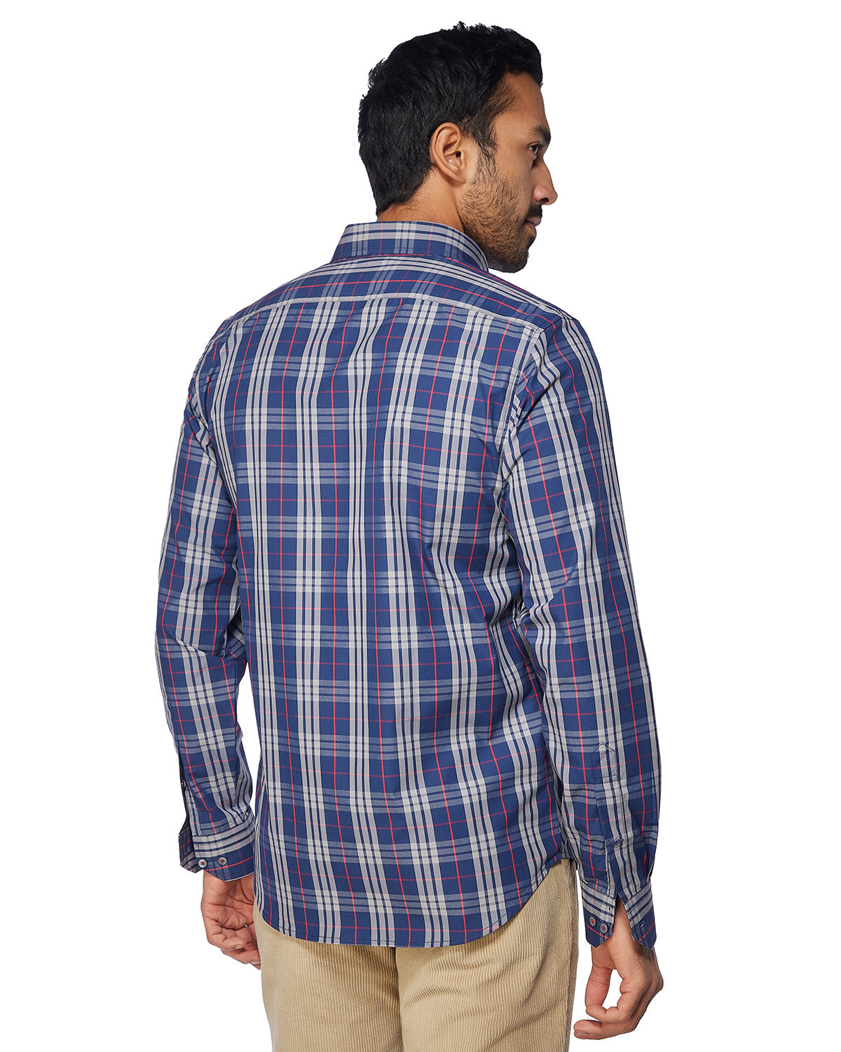 Japanese Poplin Checked Shirt - Navy & Red