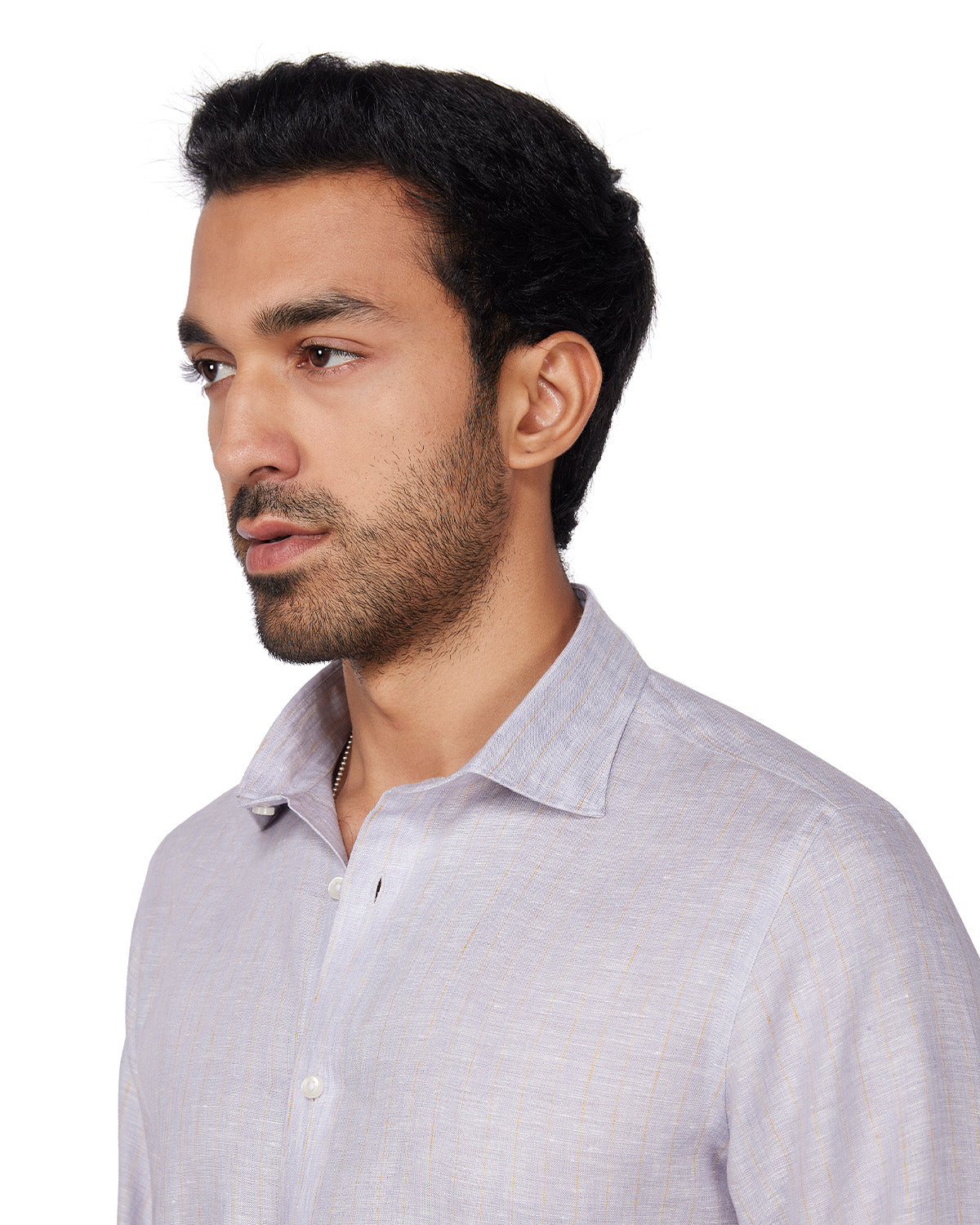 100% Linen Striped Shirt - Grey & Yellow