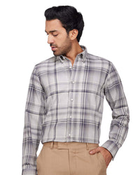 Twill Checked Shirt - Beige & Grey