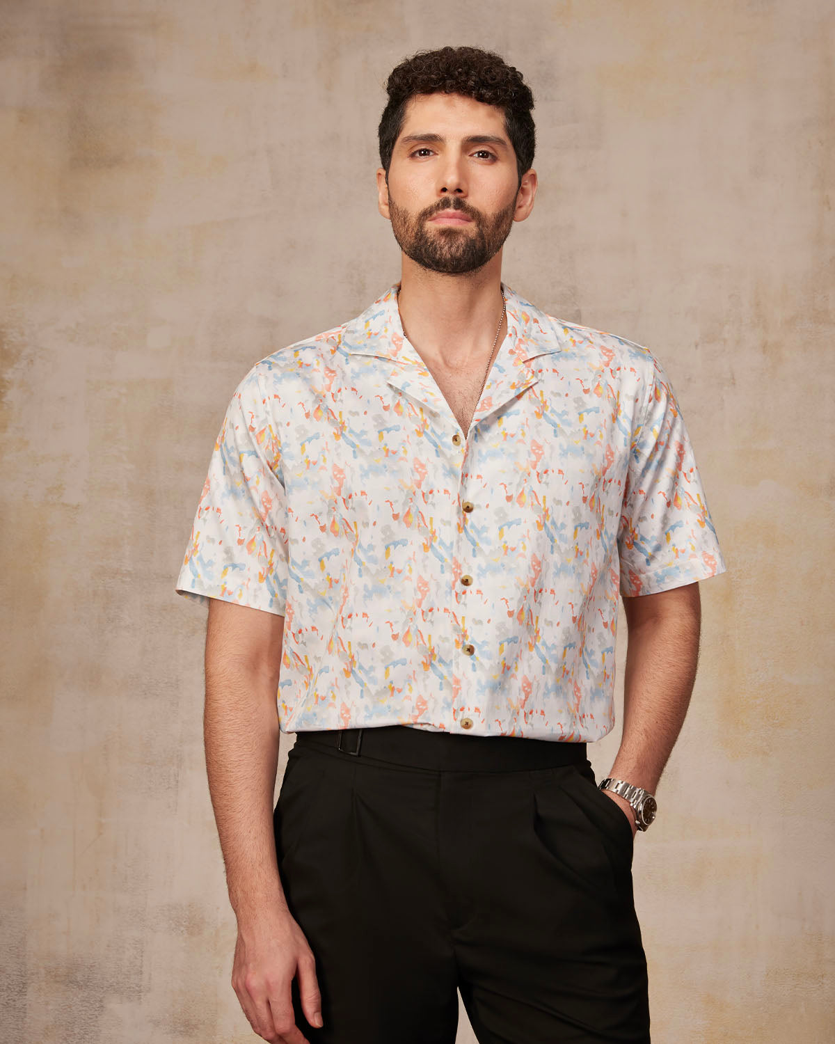 Abstract Printed Shirt - Orange & Blue