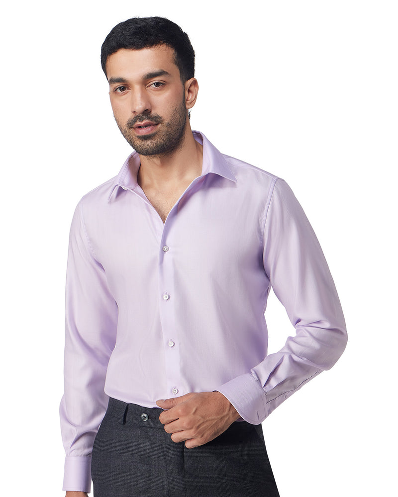 Easy-Care Cotton Herringbone Shirt - Lavender