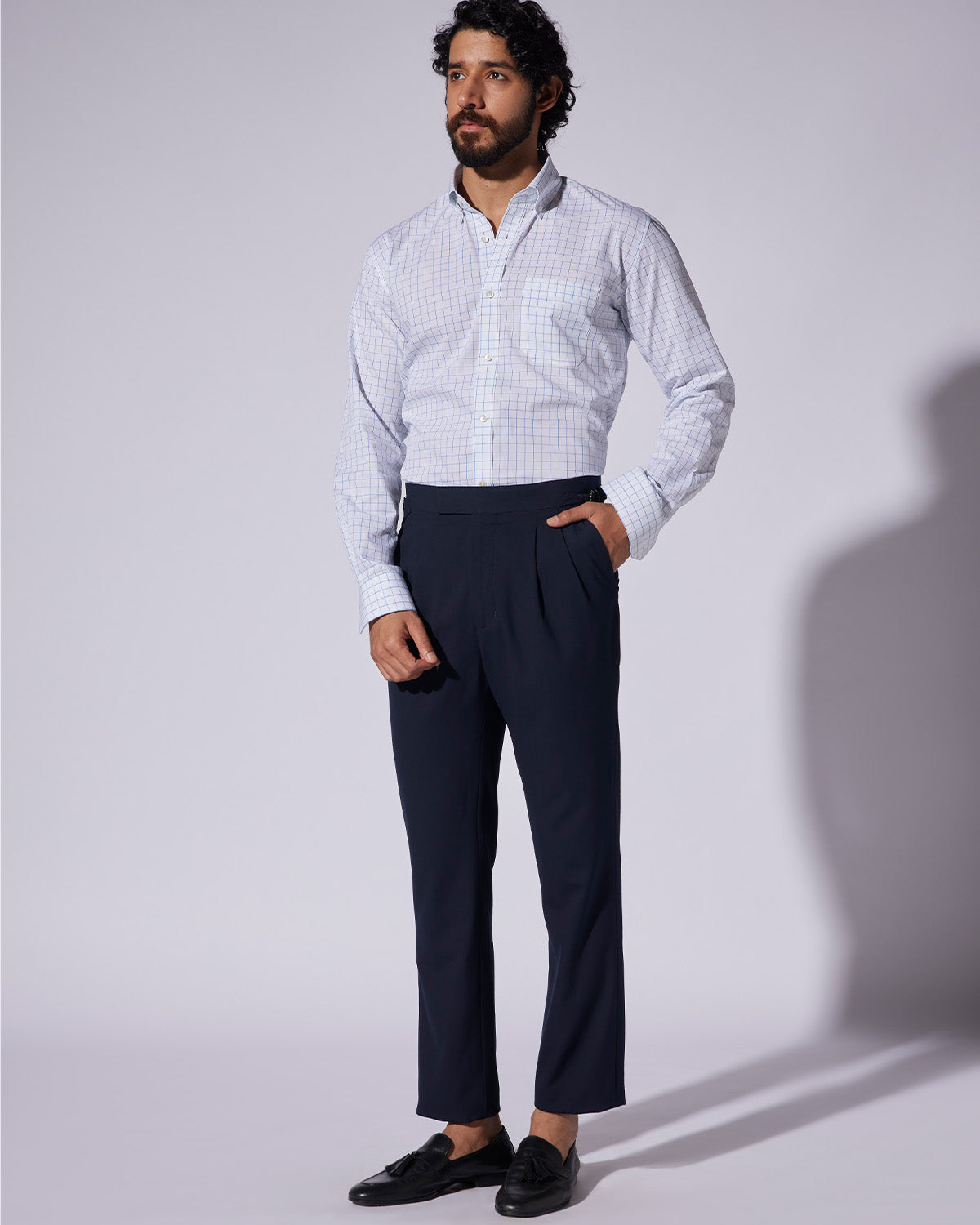 Cotton Checked Shirt - Blue & White
