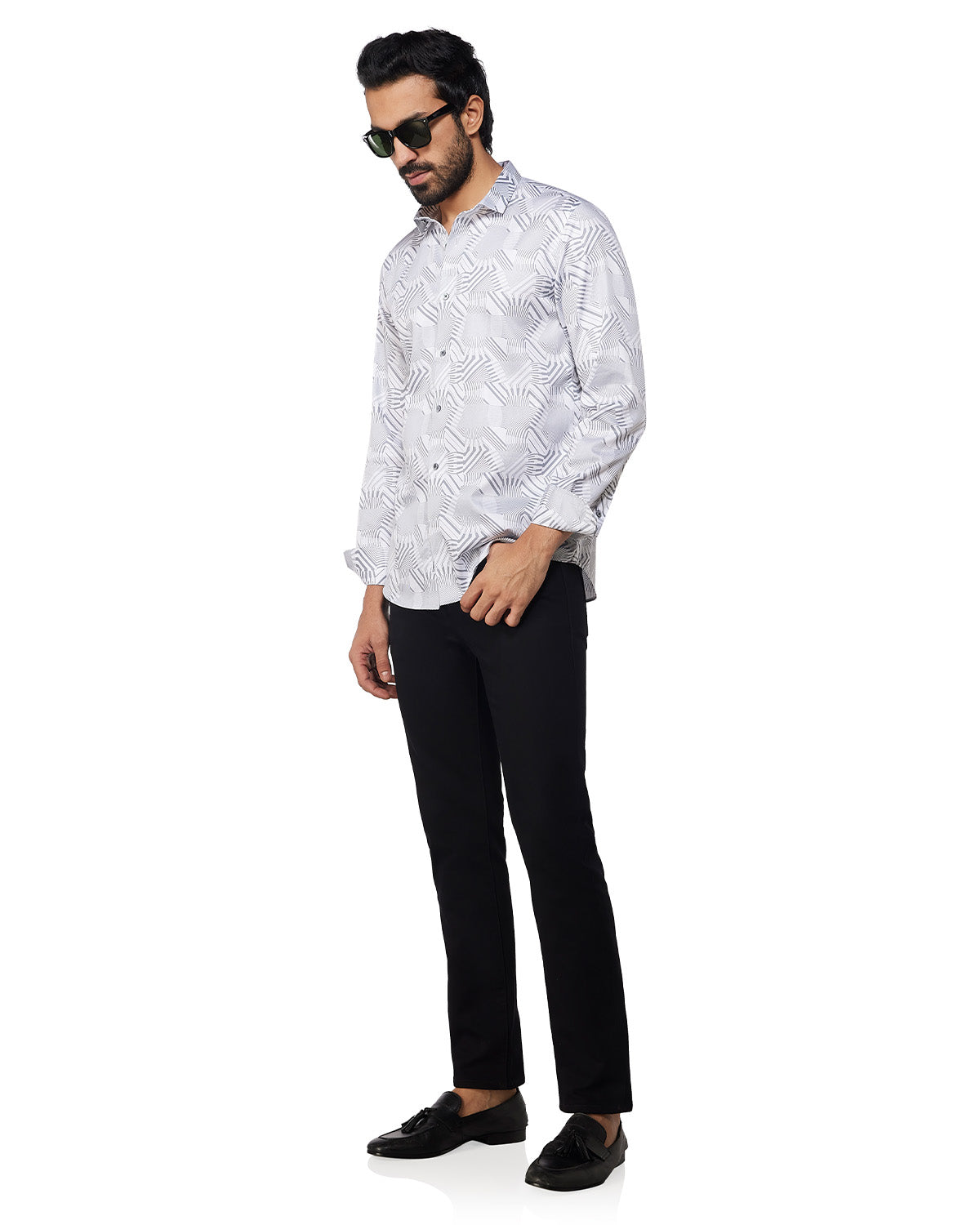 Line Printed Shirt - Grey & White