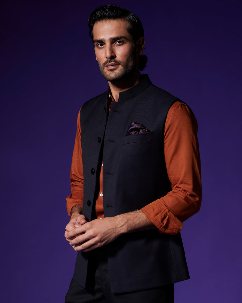 Raven Blended Wool Nehru Jacket Black – Bombay Shirt Company