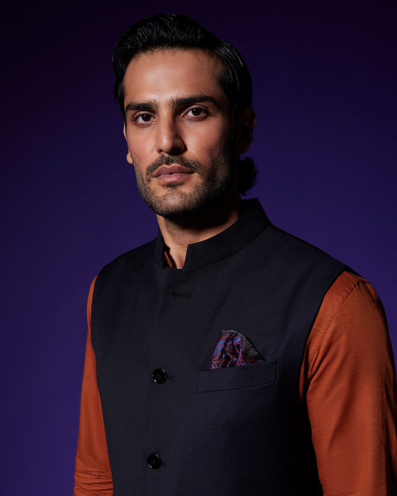 Raven Blended Wool Nehru Jacket - Black
