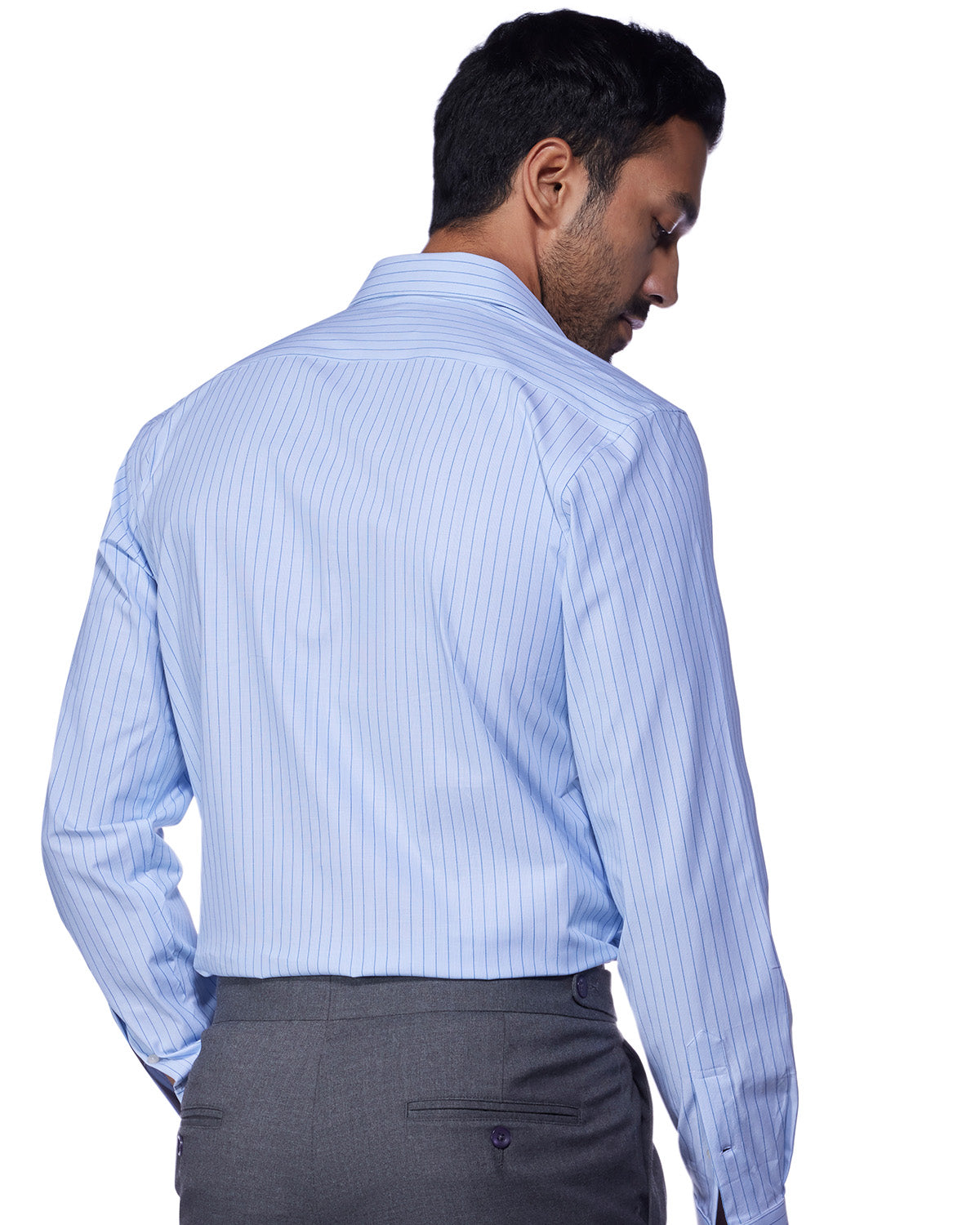4-Way Stretch Cotton Striped Shirt - Blue