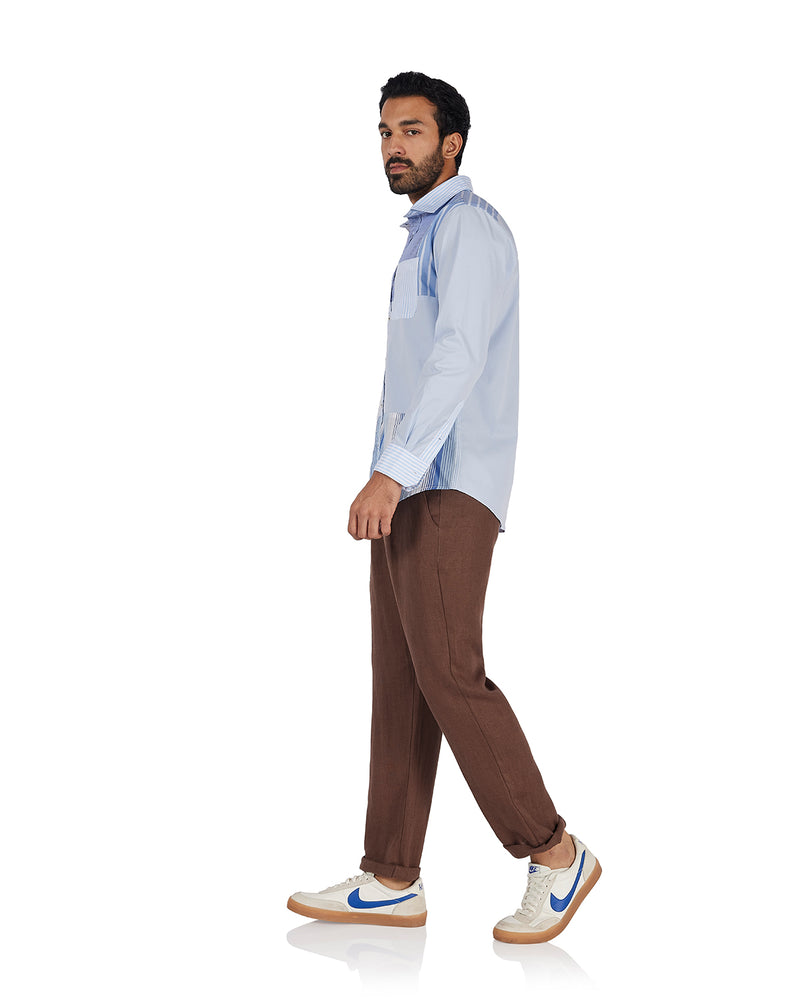 Blue Block Patchwork Shirt