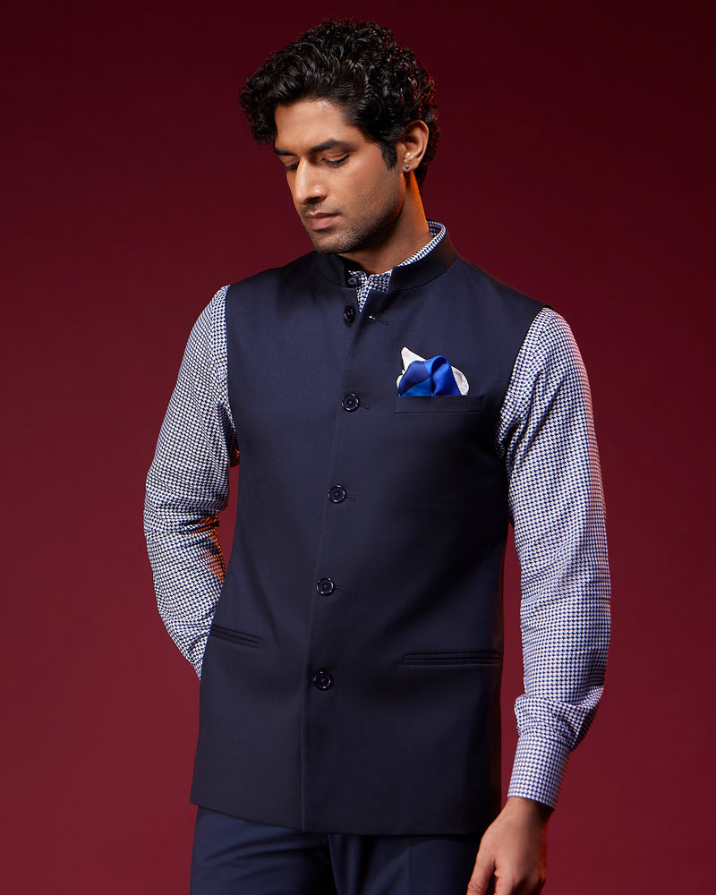 The Palatina Stretch Nehru Jacket - Navy