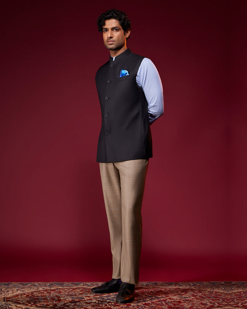 Twilight Blended Wool Nehru Jacket - Black