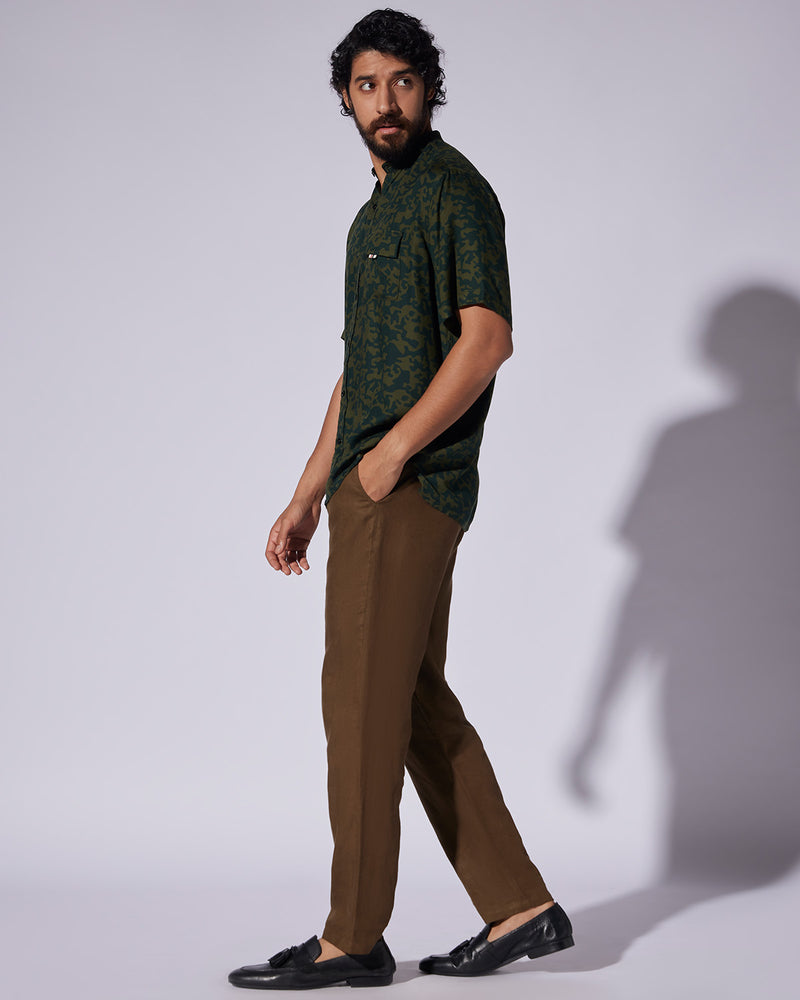 Green Camo Half-Sleeve Printed Shirt