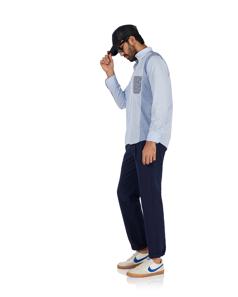 Blue Oxford Patchwork Shirt