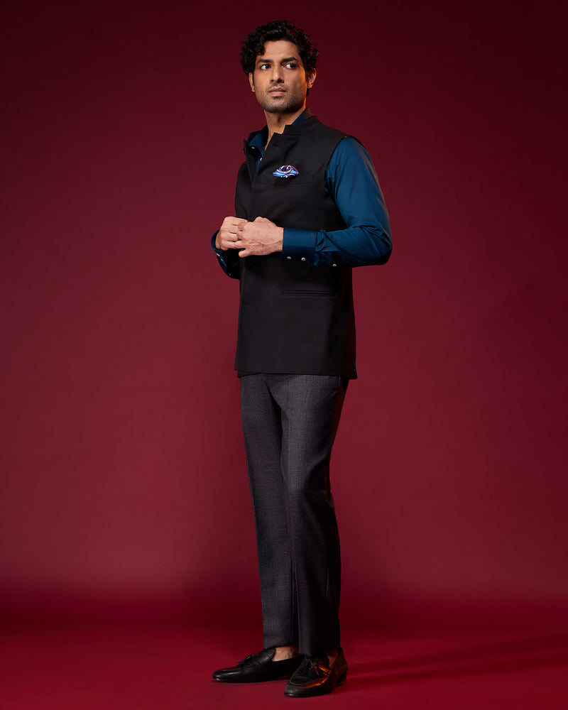 The Palatina Stretch Nehru Jacket - Black