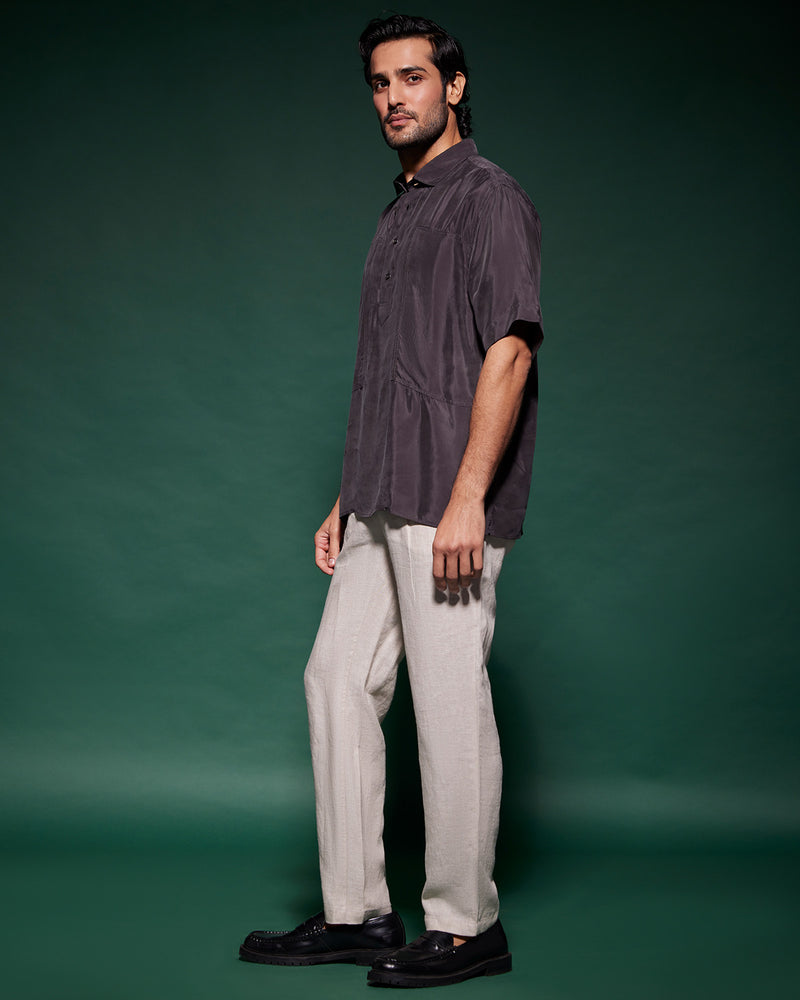 Grey Half-Sleeve Cupro Popover Shirt