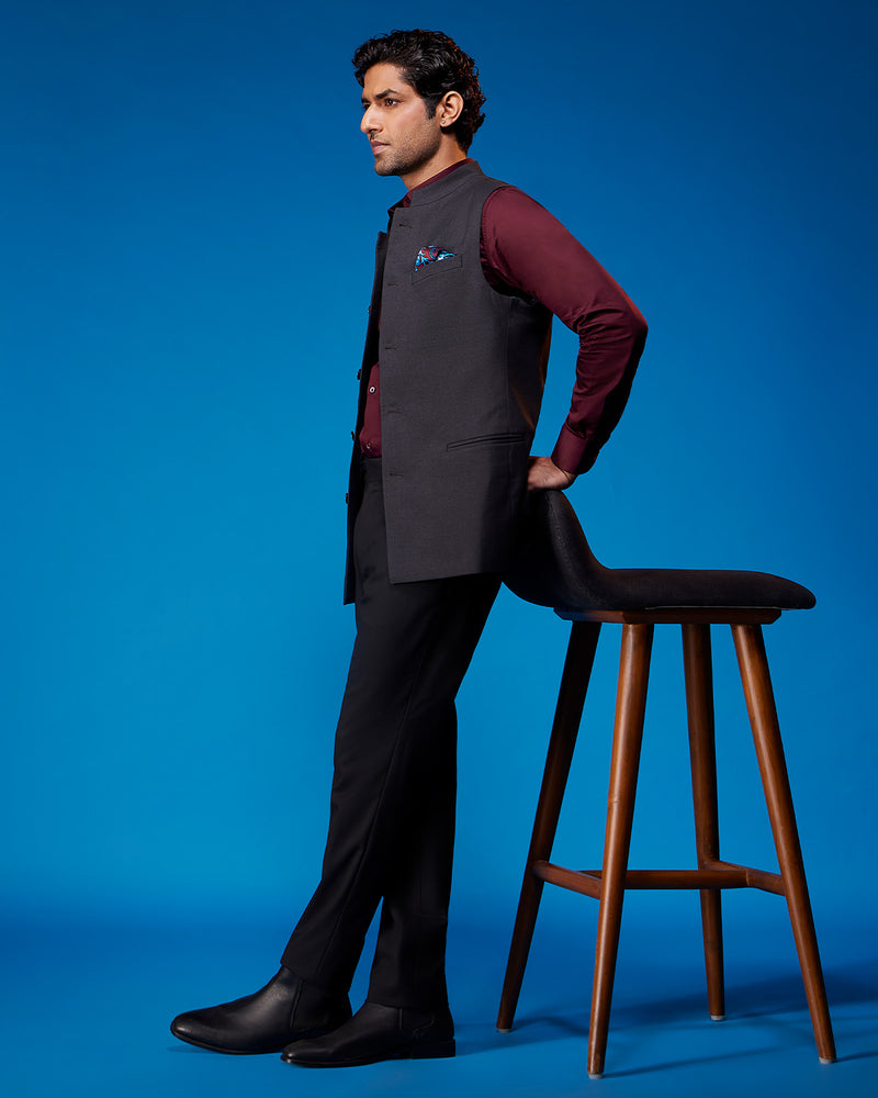 The Palatina Stretch Nehru Jacket - Dark Grey