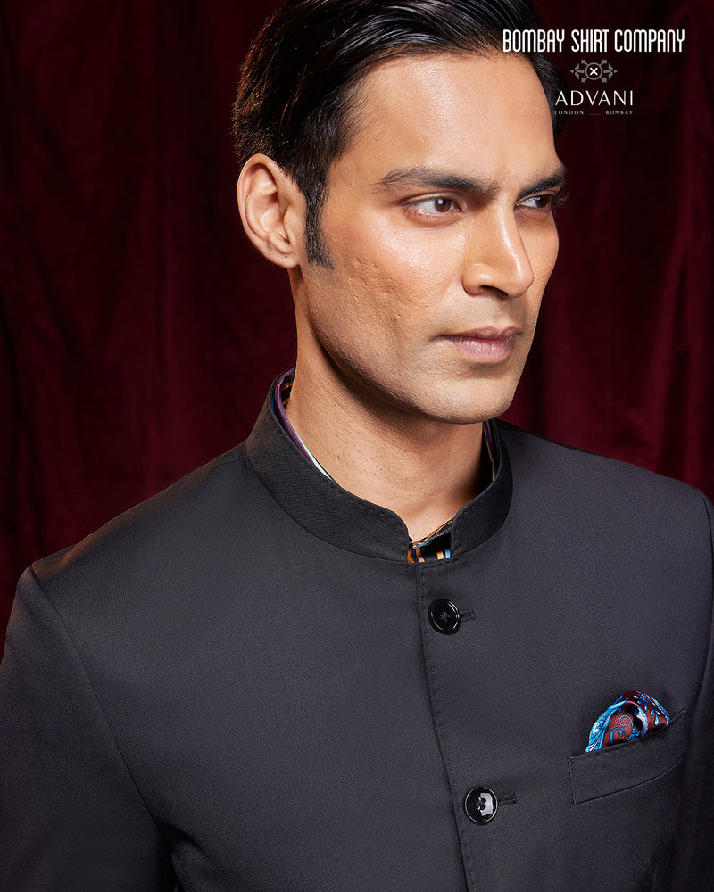 BSC x ALB | Arcadia Stretch Blended Wool Bandhgala Jacket - Black