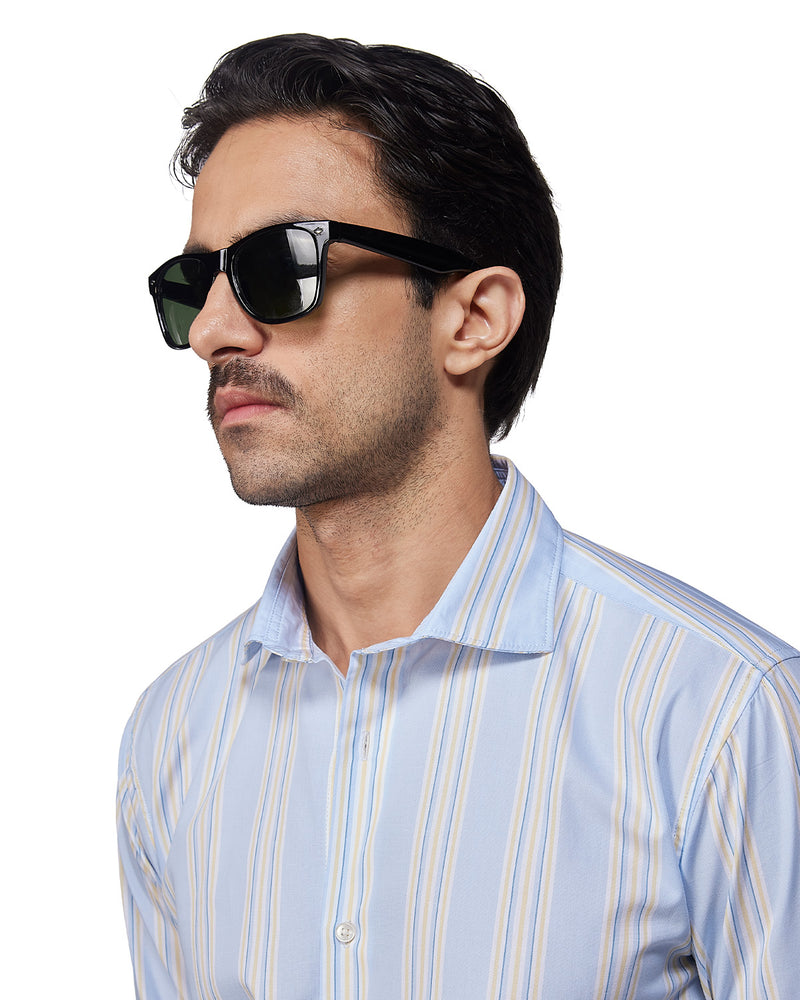 Blue & Yellow Cotton Striped Shirt