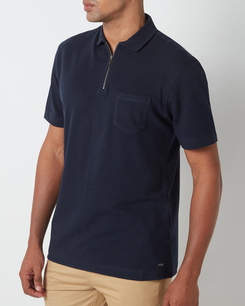 Signature Zipper Polo T-Shirt - Navy
