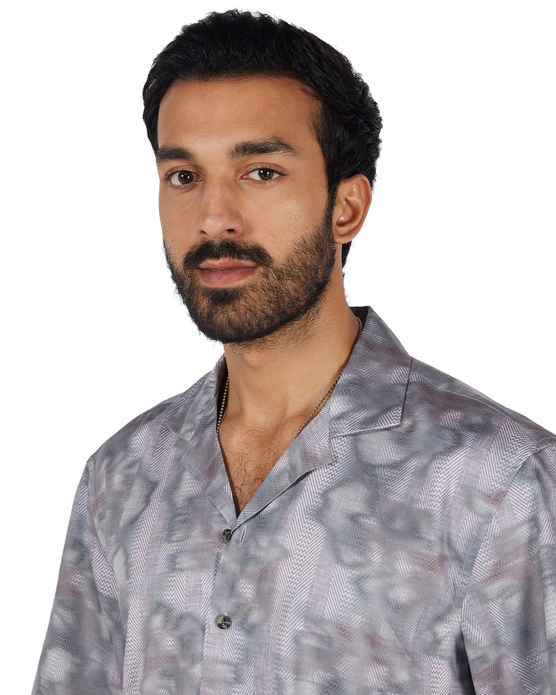White & Grey Blurry Printed Shirt