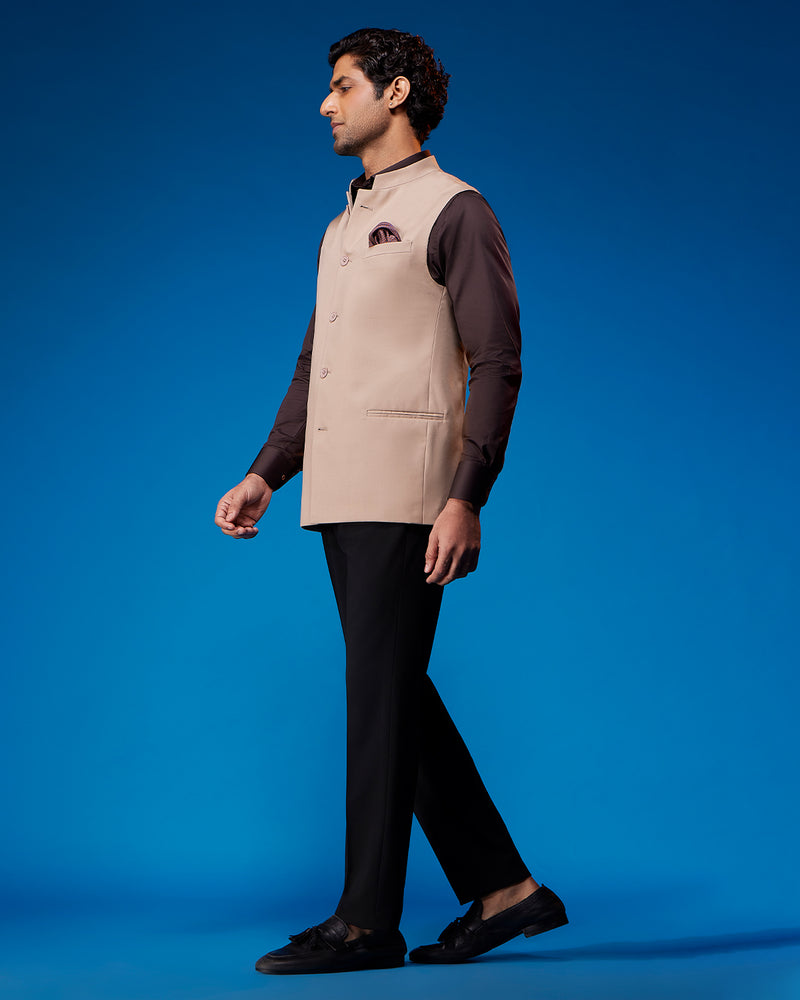 The Valoria Blended Wool Nehru Jacket - Beige