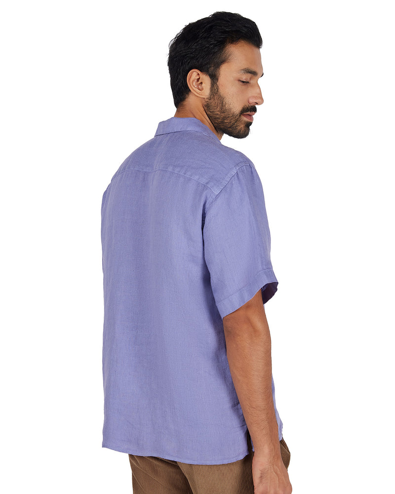 Blue Washed 100% Linen Twill Shirt
