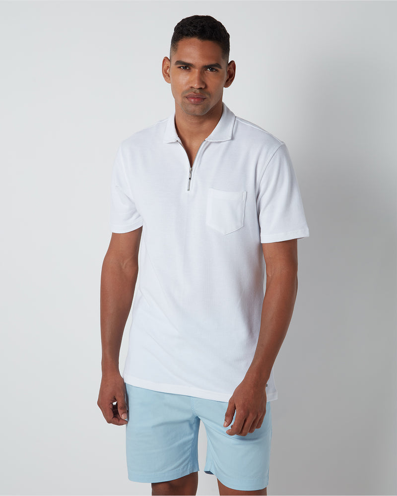Signature Zipper Polo T-Shirt - White