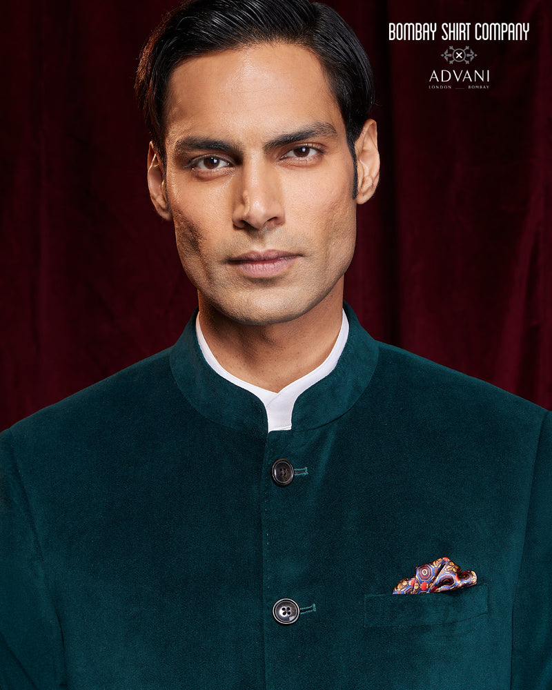 BSC x ALB | Velvetine Bandhgala Jacket - Green