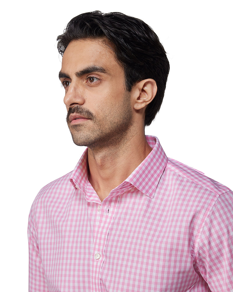 Pink Giza Cotton Gingham Checked Shirt