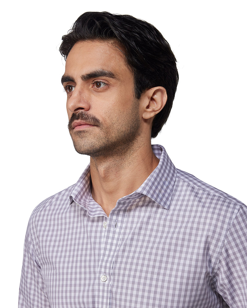 Grey Giza Cotton Gingham Checked Shirt