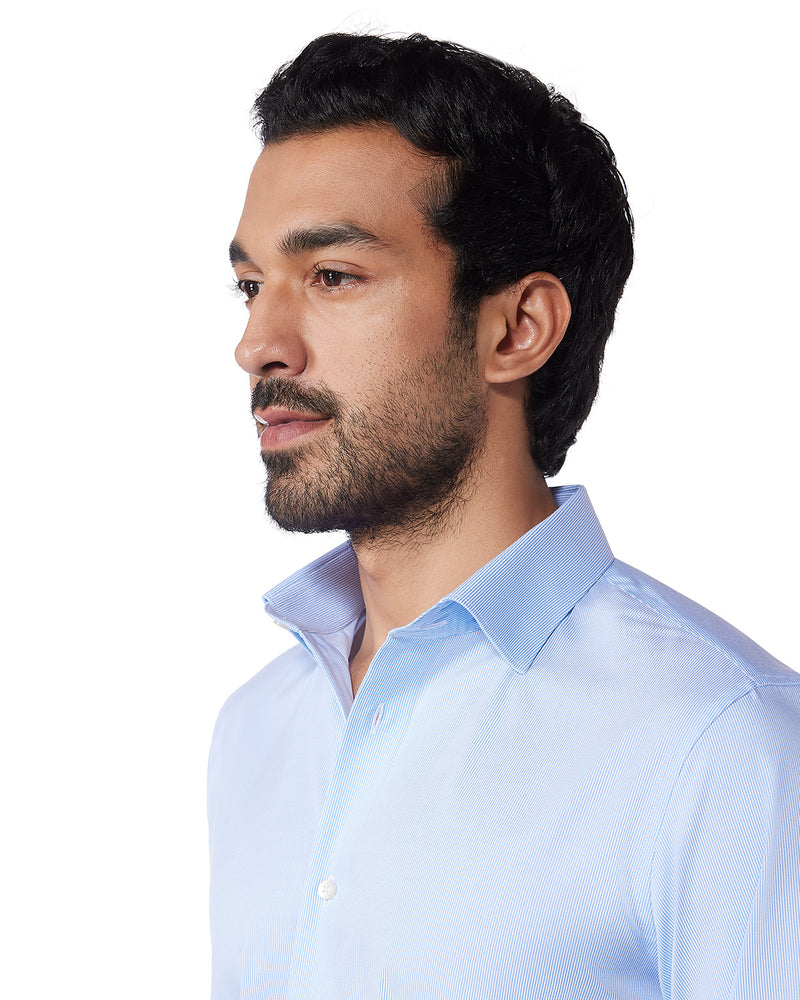 Wrinkle-Free Bamboo-Blend Stretch Pinstriped Shirt - Blue